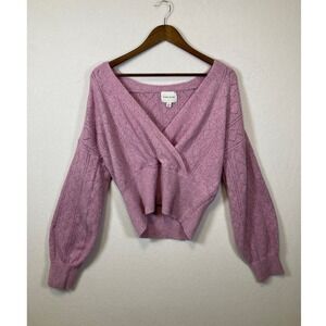 Pink Rose Mauve Surplice‎ Pointelle Diamond Knit Wrap Sweater Large